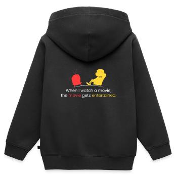 Wenn ich einen Film sehe - Kinder Premium Organic Zip Hoodie - Schwarz - Hinten - AI Model Kid Male (0cm)