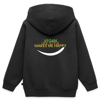 mode de vie végétalien - Je suis heureux - Sweat Premium à capuche zippé enfant bio - noir - Dos - AI Model Kid Male (0cm)