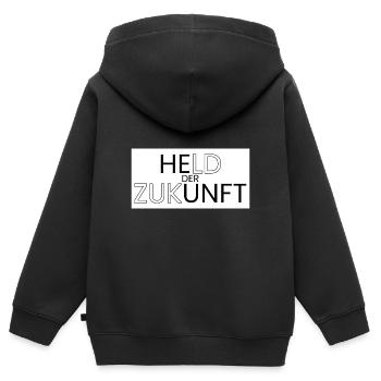 Held der Zukunft - Kinder Premium Organic Zip Hoodie - Schwarz - Hinten - AI Model Kid Male (0cm)