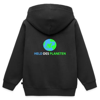 Held des Planeten - Kinder Premium Organic Zip Hoodie - Schwarz - Hinten - AI Model Kid Male (0cm)