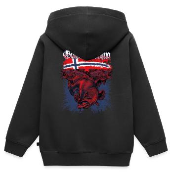 GADUS MORHUA - Morue - Norvège - Sweat Premium à capuche zippé enfant bio - noir - Dos - AI Model Kid Male (0cm)