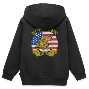 Pike, Fisherman, Angler, Freshwater, USA - Kids Premium Organic Zip-up Hoodie - black - Back - AI Model Kid Male (0cm)