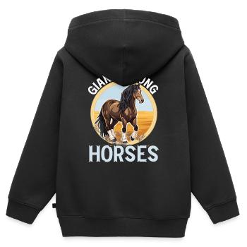 Kaltblüter Pferd Pferdeliebhaber Reiten - Kinder Premium Organic Zip Hoodie - Schwarz - Hinten - AI Model Kid Male (0cm)
