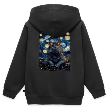 Nilpferd Zwergflusspferd Tier Sternennacht - Kinder Premium Organic Zip Hoodie - Schwarz - Hinten - AI Model Kid Male (0cm)