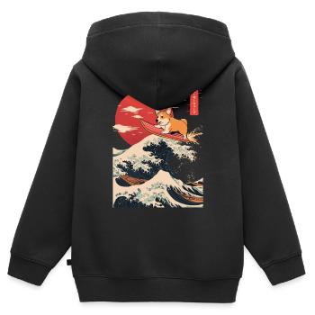 Corgi Hund Hund Tier Japanisch Surfen Strand Welle - Kinder Premium Organic Zip Hoodie - Schwarz - Hinten - AI Model Kid Male (0cm)