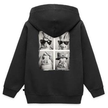 Drôle mignon lapin lapin animal photobooth selfie - Sweat Premium à capuche zippé enfant bio - noir - Dos - AI Model Kid Male (0cm)