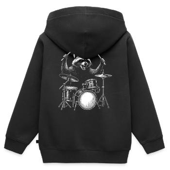 Schlagzeuger Waschbär Tier Trommel Musiker Perkussion - Kinder Premium Organic Zip Hoodie - Schwarz - Hinten - AI Model Kid Male (0cm)