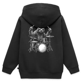 Schlagzeuger Faultier Tier Schlagzeug Set Musiker Perkussion - Kinder Premium Organic Zip Hoodie - Schwarz - Hinten - AI Model Kid Male (0cm)