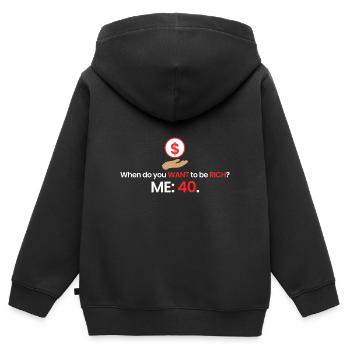 Reich mit 40! - Kinder Premium Organic Zip Hoodie - Schwarz - Hinten - AI Model Kid Male (0cm)