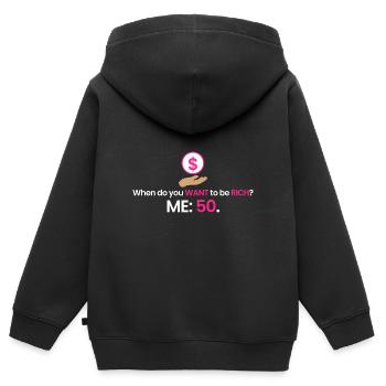 Reich mit 50! - Kinder Premium Organic Zip Hoodie - Schwarz - Hinten - AI Model Kid Male (0cm)