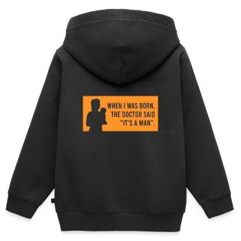 sagte der Arzt: "Es ist ein Mann". - Kinder Premium Organic Zip Hoodie - Schwarz - Hinten - AI Model Kid Male (0cm)