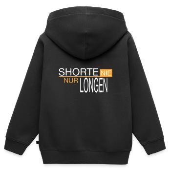 Shorte nie - nur Longen - Kinder Premium Organic Zip Hoodie - Schwarz - Hinten - AI Model Kid Male (0cm)