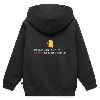 Ich brauche viele Kalorien! - Kinder Premium Organic Zip Hoodie - Schwarz - Hinten - AI Model Kid Male (0cm)