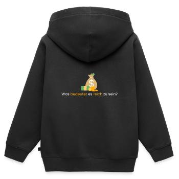 Was bedeutet es reich zu sein? - Kinder Premium Organic Zip Hoodie - Schwarz - Hinten - AI Model Kid Male (0cm)
