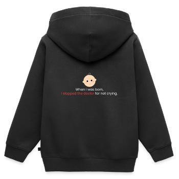 Als ich geboren wurde - Kinder Premium Organic Zip Hoodie - Schwarz - Hinten - AI Model Kid Male (0cm)