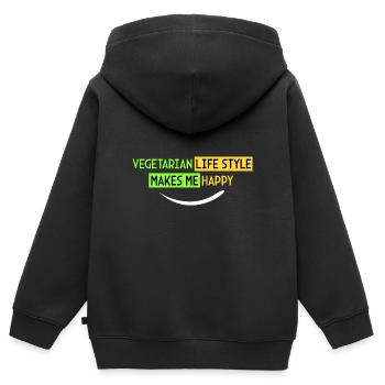 mode de vie végétarien - Je suis heureux - Sweat Premium à capuche zippé enfant bio - noir - Dos - AI Model Kid Male (0cm)