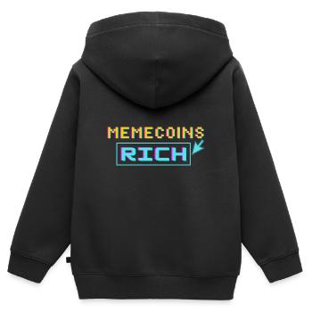 Memecoins -> reich - Kinder Premium Organic Zip Hoodie - Schwarz - Hinten - AI Model Kid Male (0cm)