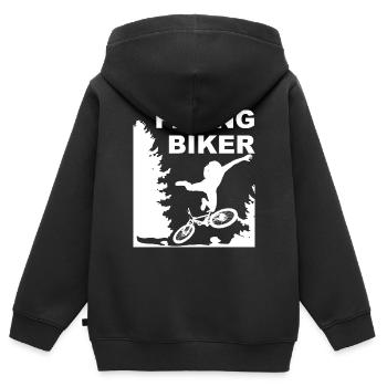 Abfliegender Biker MTB Fahrrad Wald Abflug Sturz - Kinder Premium Organic Zip Hoodie - Schwarz - Hinten - AI Model Kid Male (0cm)