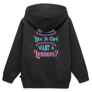 Ja Ich werfe wie ein Mädchen, will Eine Lektion - Kinder Premium Organic Zip Hoodie - Schwarz - Hinten - AI Model Kid Male (0cm)