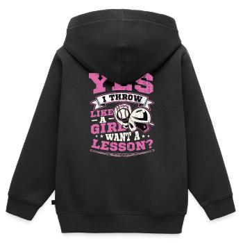 Ja Ich werfe wie ein Mädchen, will Eine Lektion - Kinder Premium Organic Zip Hoodie - Schwarz - Hinten - AI Model Kid Male (0cm)