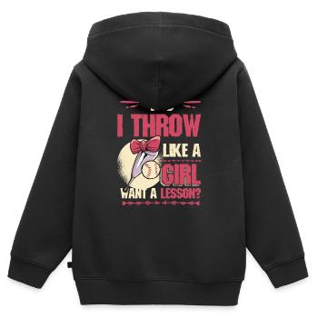Ja Ich werfe wie ein Mädchen, will Eine Lektion - Kinder Premium Organic Zip Hoodie - Schwarz - Hinten - AI Model Kid Male (0cm)