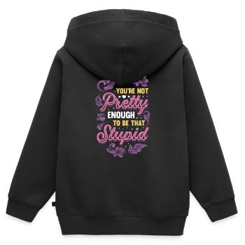 Du bist nicht hübsch genug, um dumm zu sein. - Kinder Premium Organic Zip Hoodie - Schwarz - Hinten - AI Model Kid Male (0cm)
