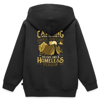 Camping, dépensez une petite fortune. - Sweat Premium à capuche zippé enfant bio - noir - Dos - AI Model Kid Male (0cm)