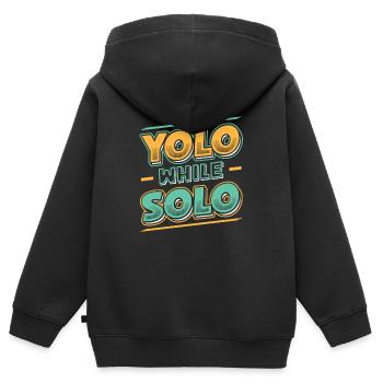 Solo proud single, Happy single - Sweat Premium à capuche zippé enfant bio - noir - Dos - AI Model Kid Male (0cm)