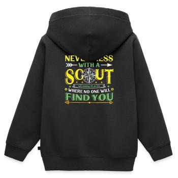 Leg dich niemals mit einem Scout an - Kinder Premium Organic Zip Hoodie - Schwarz - Hinten - AI Model Kid Male (0cm)