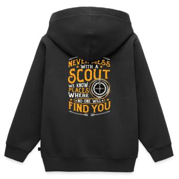 Leg dich niemals mit einem Scout an - Kinder Premium Organic Zip Hoodie - Schwarz - Hinten - AI Model Kid Male (0cm)