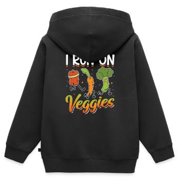 Je cours pour Veggies - Sweat Premium à capuche zippé enfant bio - noir - Dos - AI Model Kid Male (0cm)
