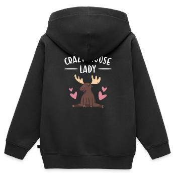 Elk Crazy Moose Lady Moose - Kinder Premium Organic Zip Hoodie - Schwarz - Hinten - AI Model Kid Male (0cm)