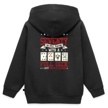 Mit siebzig Spielen, 70. Geburtstag - Kinder Premium Organic Zip Hoodie - Schwarz - Hinten - AI Model Kid Male (0cm)