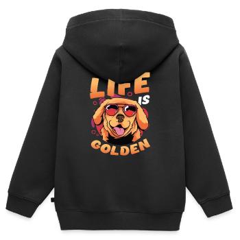 Das Leben ist golden - Golden Retriever - Kinder Premium Organic Zip Hoodie - Schwarz - Hinten - AI Model Kid Male (0cm)