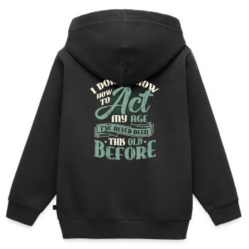 Ich weiß nicht, wie ich mich verhalten soll. - Kinder Premium Organic Zip Hoodie - Schwarz - Hinten - AI Model Kid Male (0cm)