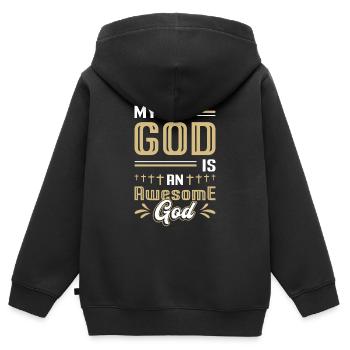 Mein Gott ist ein großartiger Gott. - Kinder Premium Organic Zip Hoodie - Schwarz - Hinten - AI Model Kid Male (0cm)