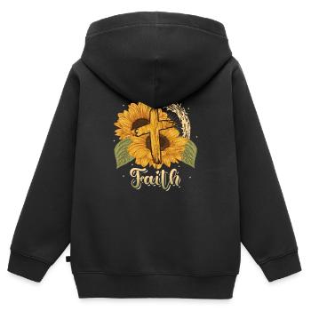 Religiöse Sonnenblumenkreuz christlicher Glaube - Kinder Premium Organic Zip Hoodie - Schwarz - Hinten - AI Model Kid Male (0cm)