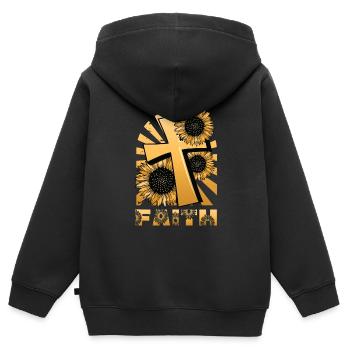 Religiöse Sonnenblumenkreuz christlicher Glaube - Kinder Premium Organic Zip Hoodie - Schwarz - Hinten - AI Model Kid Male (0cm)