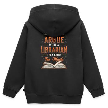 Streite niemals mit einer Bibliothekarin. - Kinder Premium Organic Zip Hoodie - Schwarz - Hinten - AI Model Kid Male (0cm)