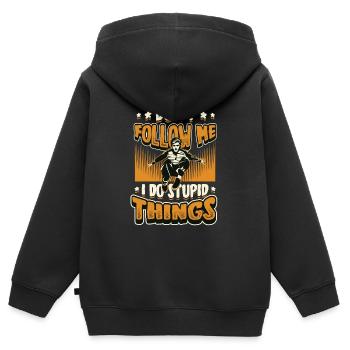 Ich mache dumme Dinge, Parkour, Free Running. - Kinder Premium Organic Zip Hoodie - Schwarz - Hinten - AI Model Kid Male (0cm)