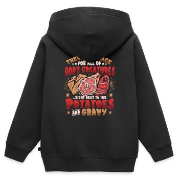 Mangeurs de viande Grillades amateurs de viande - Sweat Premium à capuche zippé enfant bio - noir - Dos - AI Model Kid Male (0cm)