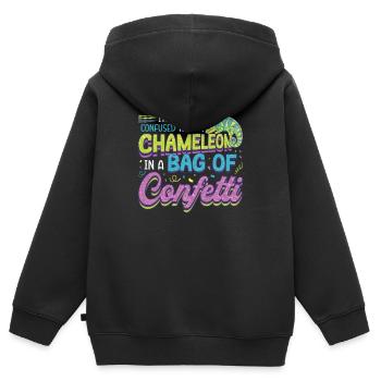 Plus confus qu’un caméléon - Sweat Premium à capuche zippé enfant bio - noir - Dos - AI Model Kid Male (0cm)