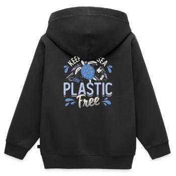 Haltet Das Meer Plastikfrei Rettet Den Ozean - Kinder Premium Organic Zip Hoodie - Schwarz - Hinten - AI Model Kid Male (0cm)