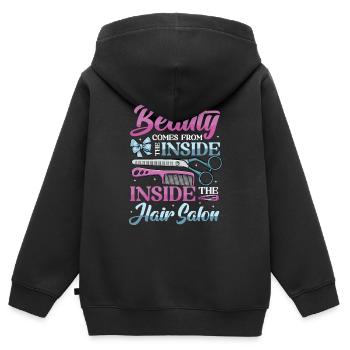 Beauty Comes From Inside The Hair Salon - Kids Premium Organic Zip-up Hoodie - black - Back - AI Model Kid Male (0cm)