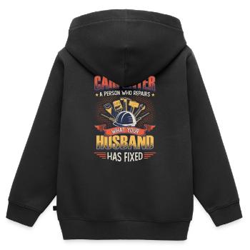Drôle de menuiserie, charpentier. - Sweat Premium à capuche zippé enfant bio - noir - Dos - AI Model Kid Male (0cm)