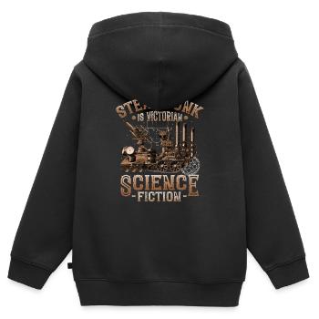 Steampunk est une science-fiction victorienne - Sweat Premium à capuche zippé enfant bio - noir - Dos - AI Model Kid Male (0cm)