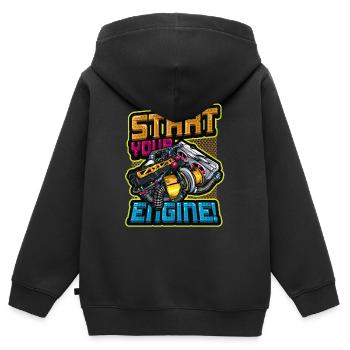 Starten Sie Ihren Motor Automechaniker - Kinder Premium Organic Zip Hoodie - Schwarz - Hinten - AI Model Kid Male (0cm)