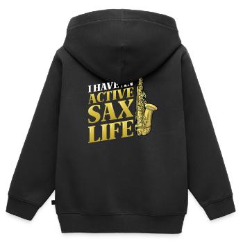 Ich Habe Ein Aktives Saxleben, Jazz-Saxophon. - Kinder Premium Organic Zip Hoodie - Schwarz - Hinten - AI Model Kid Male (0cm)