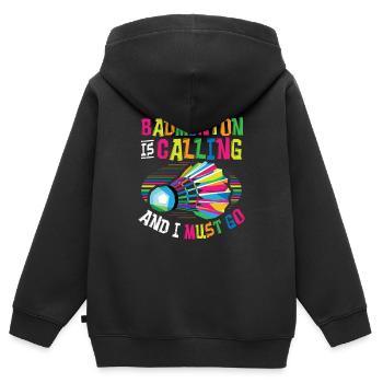 Badminton Ruft Badminton - Kinder Premium Organic Zip Hoodie - Schwarz - Hinten - AI Model Kid Male (0cm)