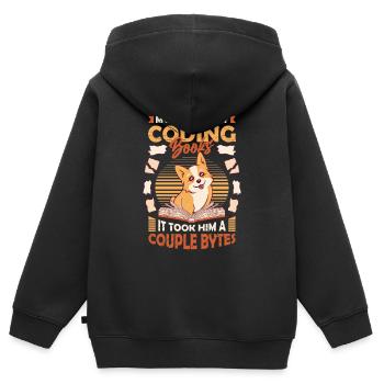 Dog Bytes Code Computer Joke Programming - Kids Premium Organic Zip-up Hoodie - black - Back - AI Model Kid Male (0cm)